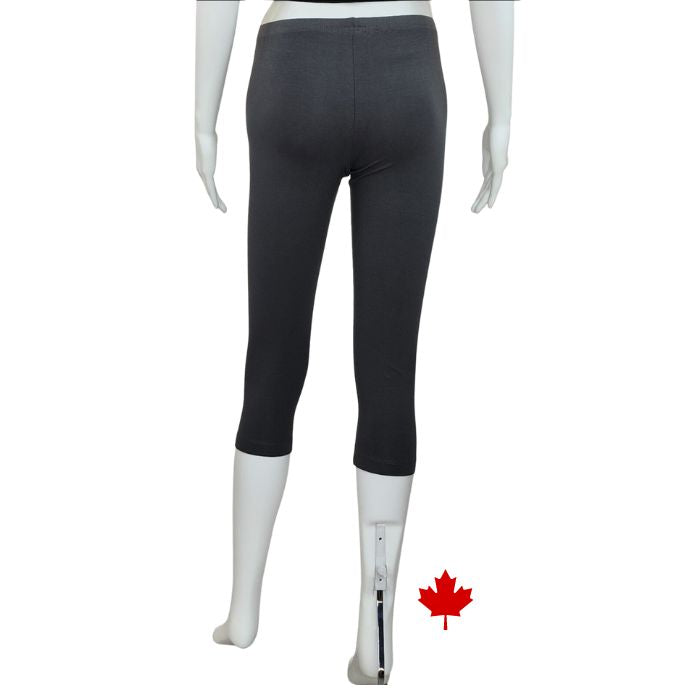 bottom of white mannequin wearing charcoal grey elle 3/4 length leggings back view on white background