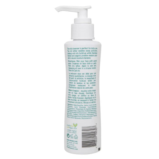Skin balancing face wash cleanser back view of 150ml bottle with pump on white background