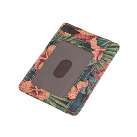 cork card holder floral print on white backgound