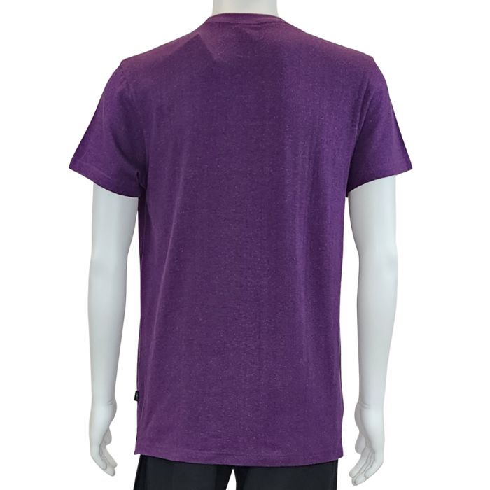 top of white mannequin wearing plum purple charlie crew neck t-shirt back view on white background