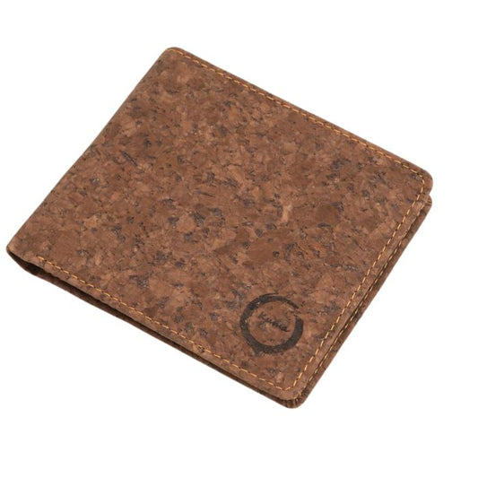 brown cork bifold wallet on white background