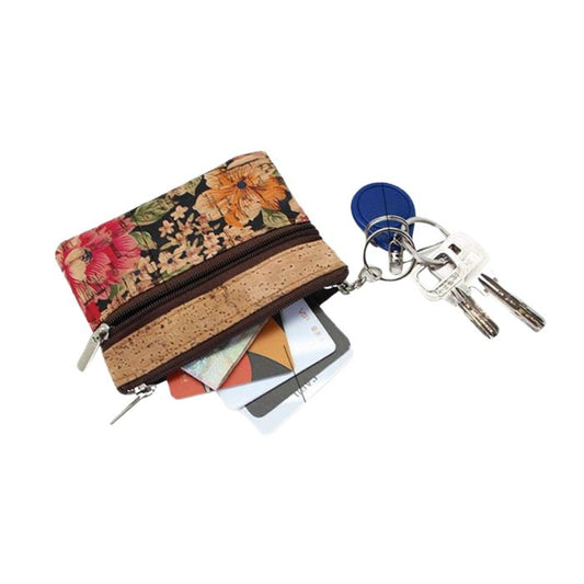 floral cork coin purse on white background