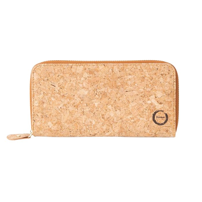 natural cork clutch wallet on white background