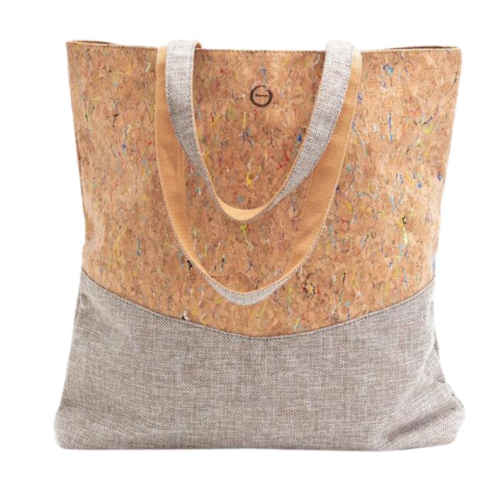natural cork tote bag on white background