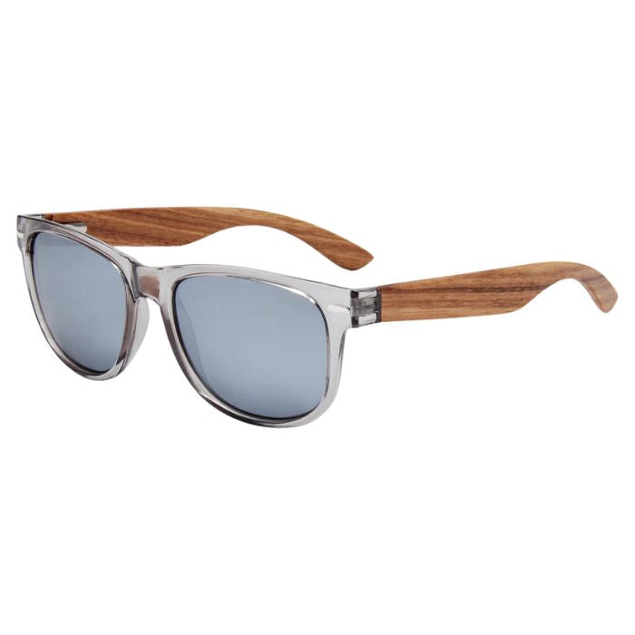 costa rica sunglasses grey frames and grey lenses side view of sunglasses on white background