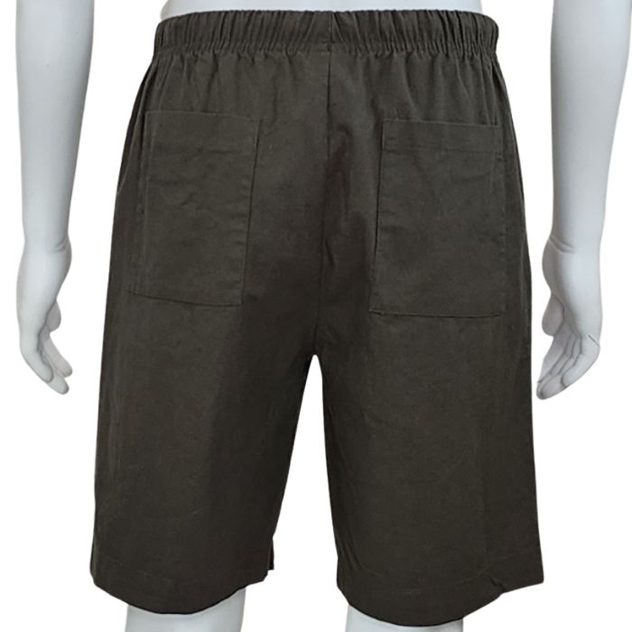 mannequin wearing army green craig shorts back view on white background