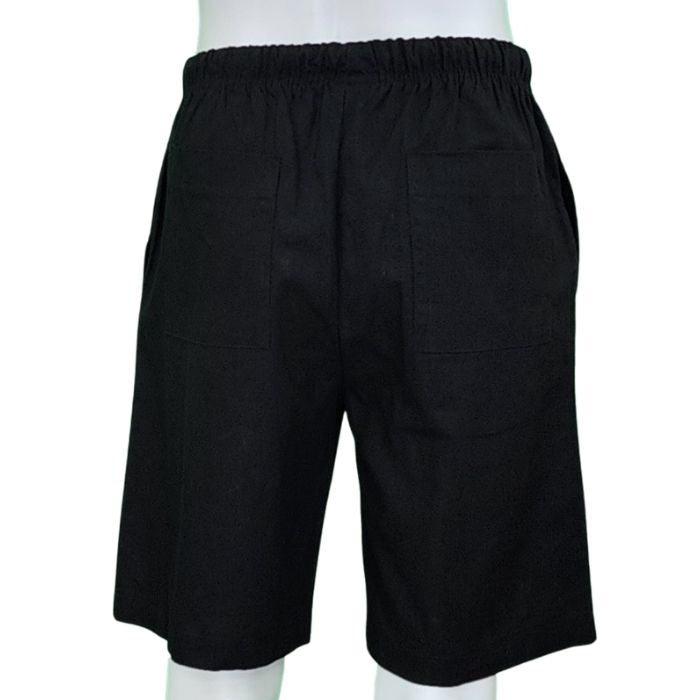 mannequin wearing black craig shorts back view on white background