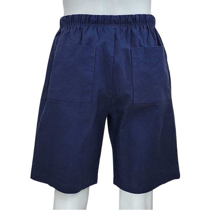 mannequin wearing blue craig shorts back view on white background