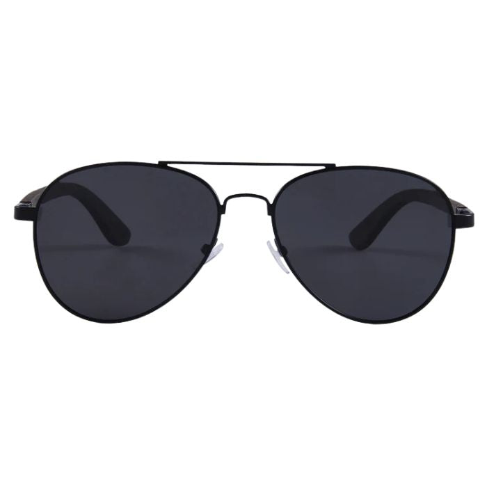 hawaii sunglasses black wire frames and black lenses front view on white background