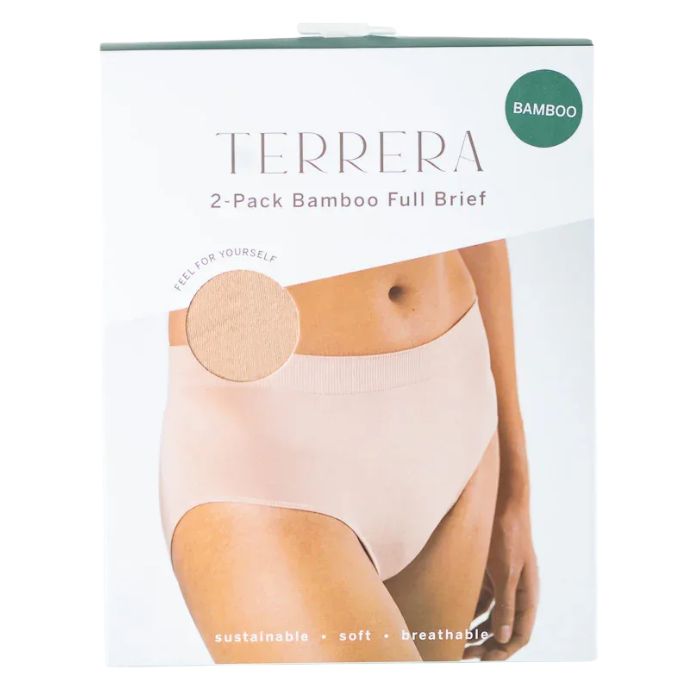 beige brown high waisted full brief package front view on white background