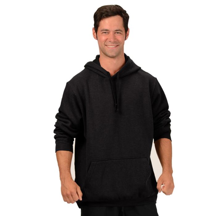 male model wearing black josh pullover hoodie front view on white background