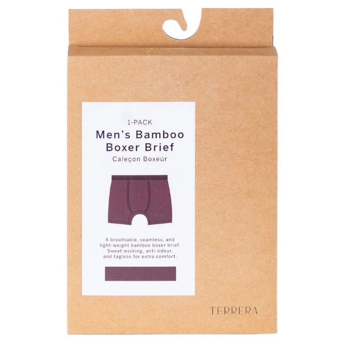 front view of mens terrera maroon red boxer brief package set on a white background