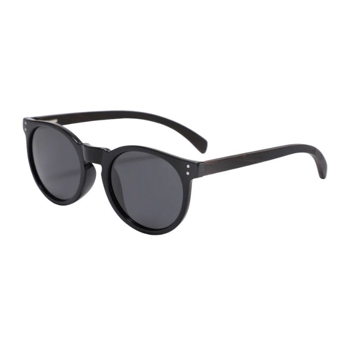 new zealand sunglasses black frames and black lenses over view on white background