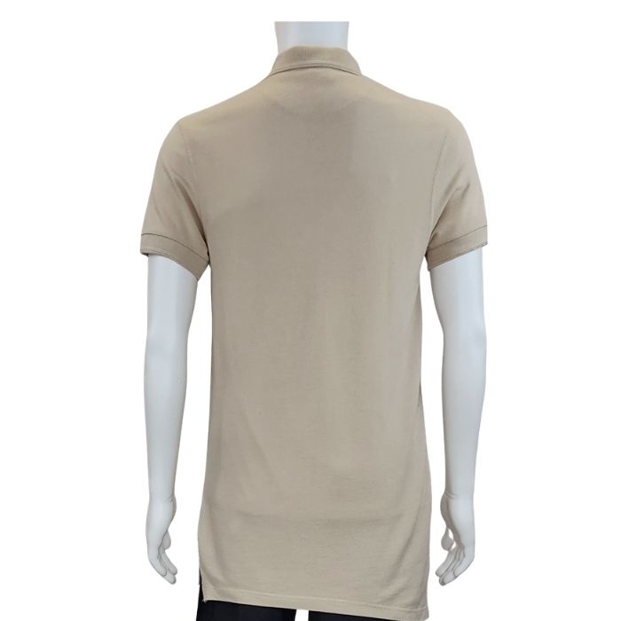 mannequin wearing oatmeal brown phil shirt back view on white background