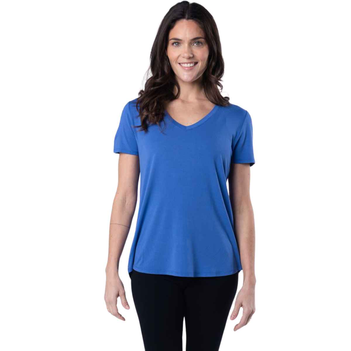 Rylie V Neck T-Shirt- Blue-Bamboo-Sustainable Living Women's Clothes M