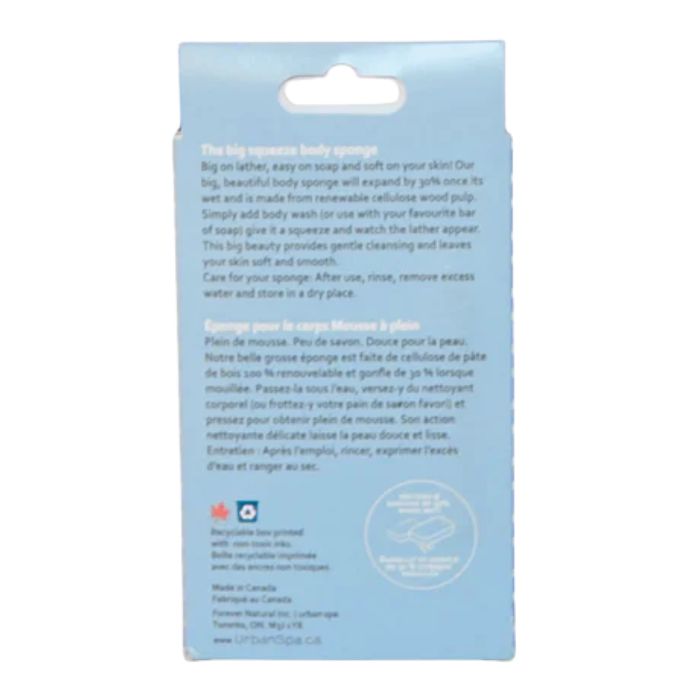 the big squeeze body sponge in package back view on white background