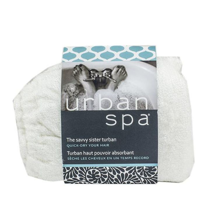 savvy sister turban towel in package front view on white background