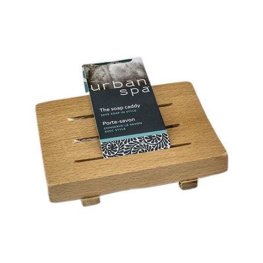 the soap caddy slotted soap dish with label over view on white background