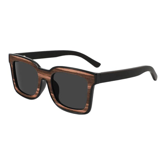 vancouver sunglasses wood inlay frames and black lenses over view on white background