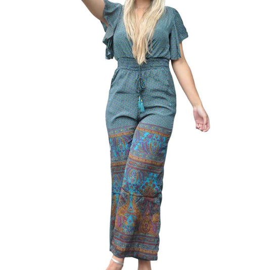 lanai jumpsuit mixed print front view on model