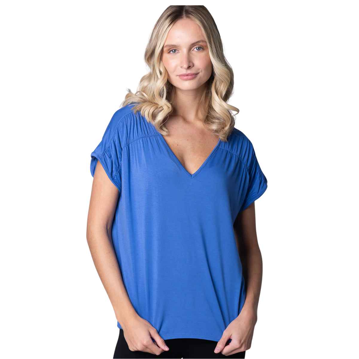 Alicia V-neck Top- Ocean Blue