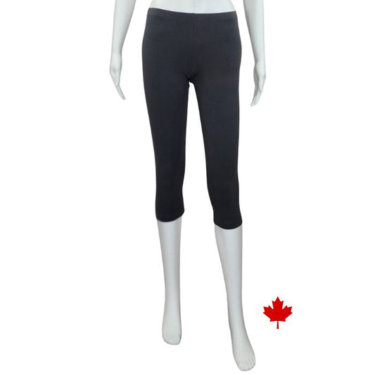 bottom of white mannequin wearing charcoal grey elle 3/4 length leggings front view on white background