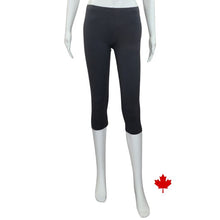 bottom of white mannequin wearing charcoal grey elle 3/4 length leggings front view on white background