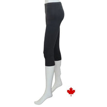 bottom of white mannequin wearing charcoal grey elle 3/4 length leggings side view on white background