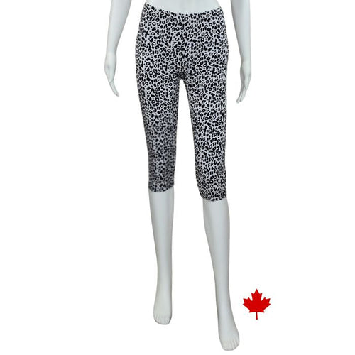 bottom of white mannequin wearing leopard print elle 3/4 length leggings front view on white background