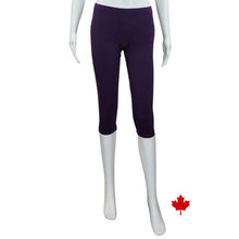 bottom of white mannequin wearing plum purple elle 3/4 length leggings front view on white background