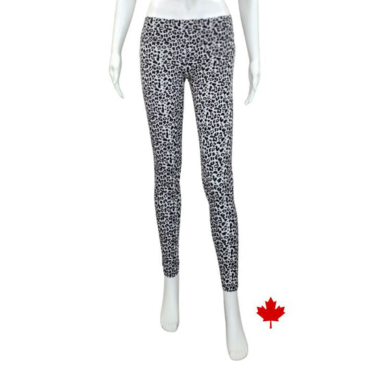 bottom of white mannequin wearing leopard print eve yoga full length leggings front view on white background