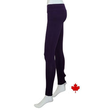 bottom of white mannequin wearing plum purple eve yoga full length leggings side view on white background