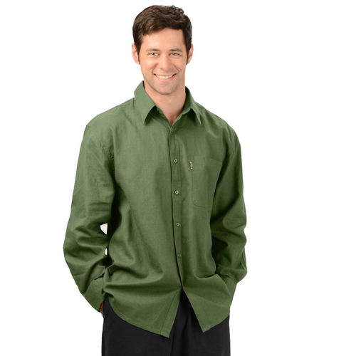 The Ryan dress shirt is the perfect weight, long sleeve dress shirt for business with or without a tie. Very comfortable as a casual outfit, with tone on tone buttons and a single front pocket. A must have for every wardrobe! Fabrication: 55% Hemp 45% Organic Cotton Eco-Essentials Color Olive Green $80.00