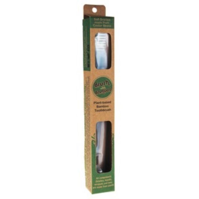 brush with bamboo adult toothbrush in package front view on white background