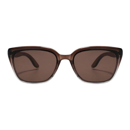 amsterdam sunglasses brown frames and brown lenses over front of sunglasses on white background