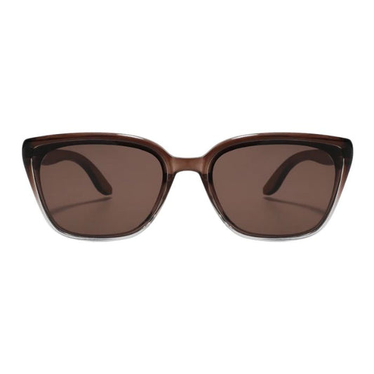 amsterdam sunglasses brown frames and brown lenses over front of sunglasses on white background