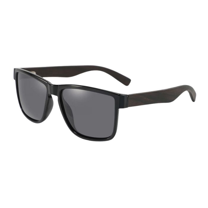 Australia sunglasses black frames and black lenses over view of sunglasses on white background