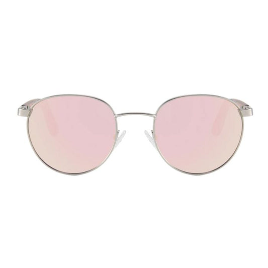 bali sunglasses silver wire frames and rose gold pink lenses front view of sunglasses on white background