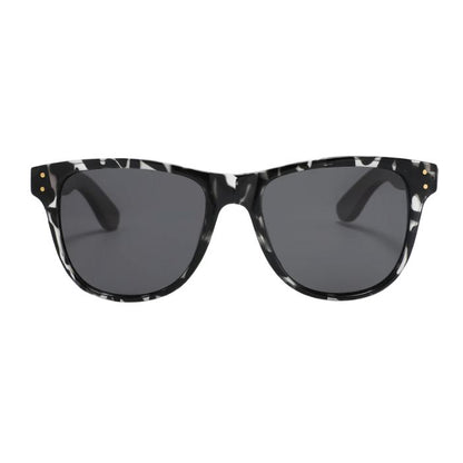 berlin sunglasses black marble frames and black lenses front view of sunglasses on white background