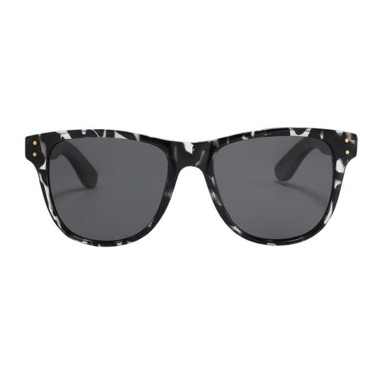 berlin sunglasses black marble frames and black lenses front view of sunglasses on white background