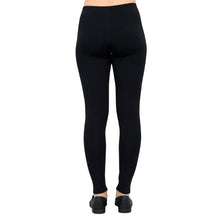 bottom of female model wearing bobbi black fleece leggings back view on white background