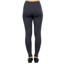 bottom of female model wearing bobbi granite grey fleece leggings back view on white background