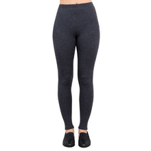 bottom of female model wearing bobbi granite grey fleece leggings front view on white background