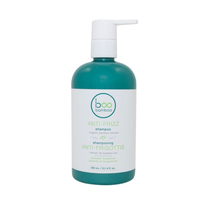 Anti-Frizz shampoo front view of 300ml bottle with pump on white background