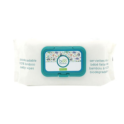 100% biodegradable bamboo baby wipes 80 pack front view of package on white backgound