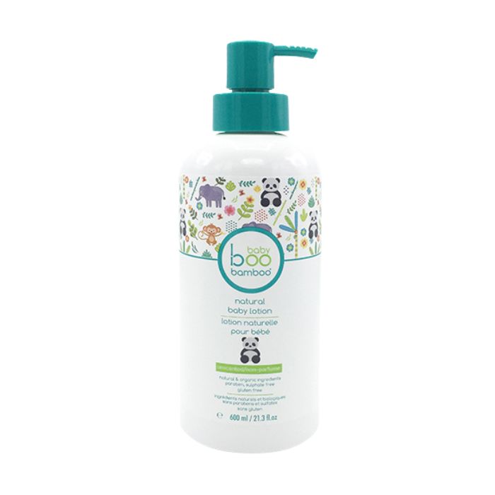 Natural baby lotion unscented front view of 600ml bottle with pump on white background
