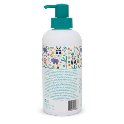 Natural Baby Shampoo & Body Wash unscented cleanser back view of 600ml bottle with pump on white background
