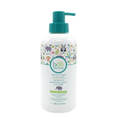 Natural Baby Shampoo & Body Wash unscented cleanser front view of 600ml bottle with pump on white background