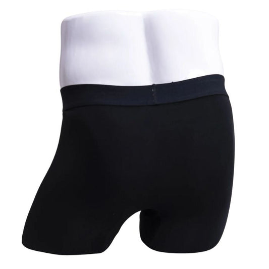 body of white male mannequin wearing black boxer 2.0 boxer brief undershorts back view on white background