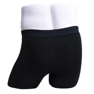 body of male mannequin wearing boxer 2.0 black boxer brief undershorts front view on white background